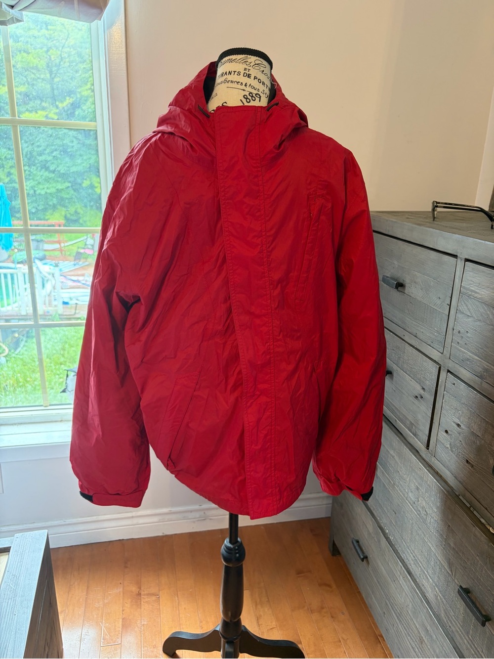 Timberland Vintage Size Large Red Hooded Lightweight Men's Red Rain Jacket